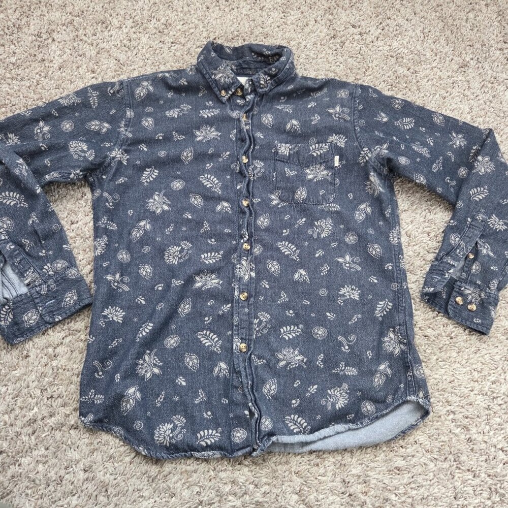Obey Propaganda Shirt Mens Medium Blue Floral Button Down Long Sleeve